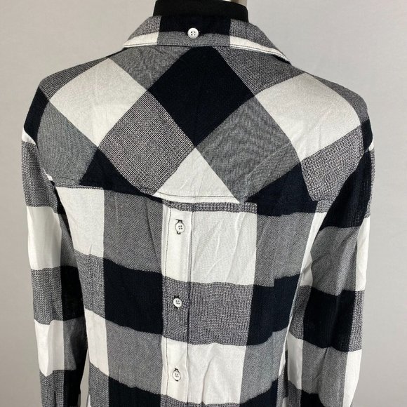 Bella Dahl XS Plaid Collared Button Up Front & Back Hi-Lo Fringe Hem Top - Picture 7 of 12